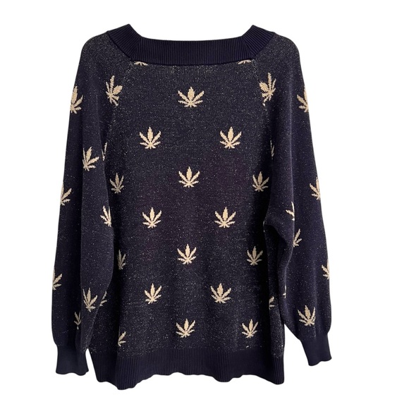 Urban Outfitters Teddy Bear Leaf Oversized Baggy Sweater Navy Blue Cream Small - Picture 3 of 5